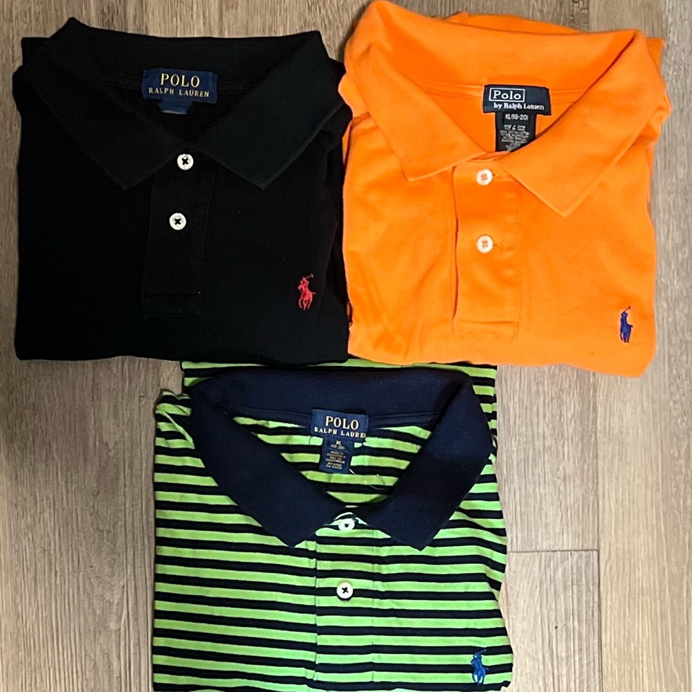 Polo by Ralph Lauren Classic Black,  Orange, Green+Blue Striped Polos XL(18-20)